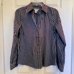 Creme Fraiche Women’s Button-down Blouse - Brown & Light Blue Stripe - Size 6